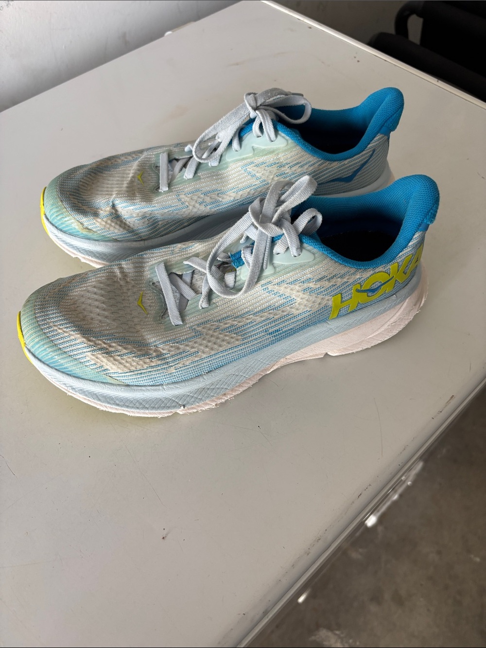 Hoka One One Light Blue Teal and Yellow Women's Running Shoes